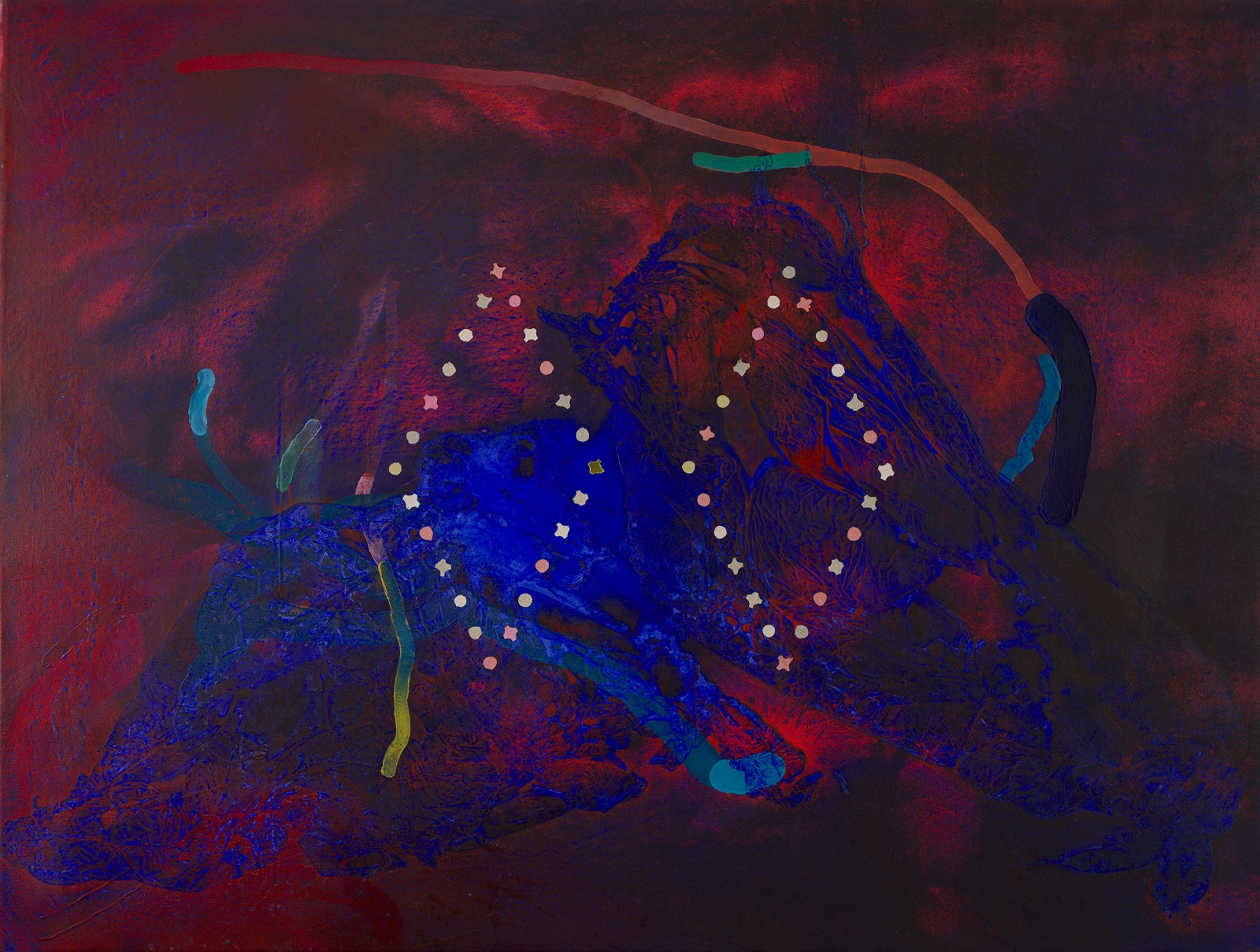 Betelgeuse Incontra Sé Stessa, Acrilico, Olio E Coriandoli Su Tela, 2020, 60x79,5 Cm