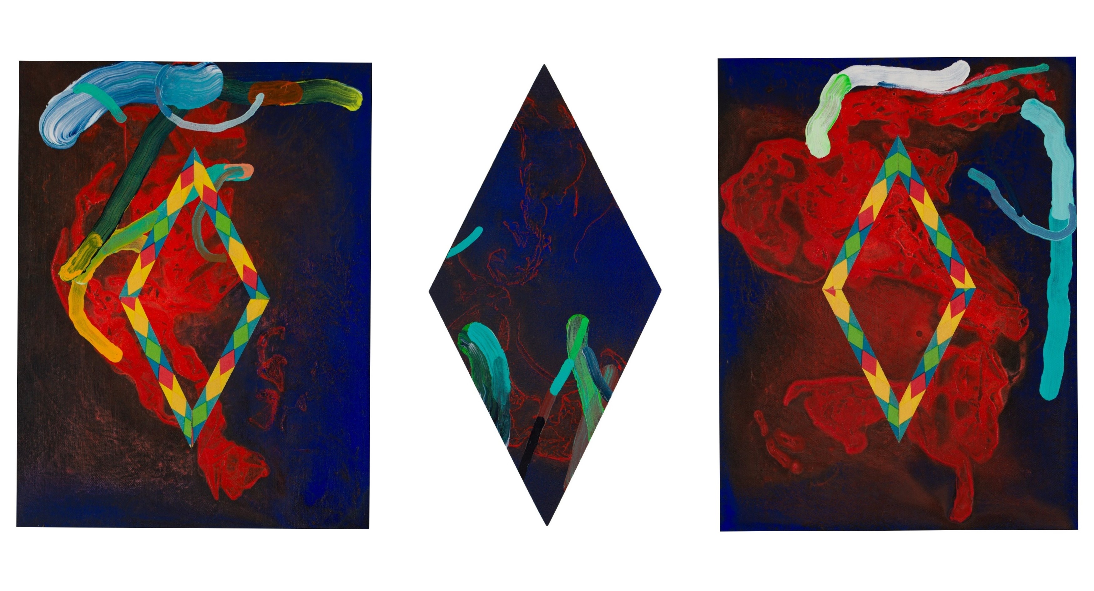 Night Call, Acrilico, Olio, Carta Su Tela E Tavola, 2020, 40x90 Cm