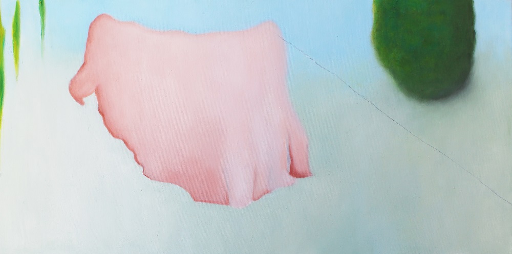 Dinamismo di una figura statica (con paesaggio) - olio su tela 37x73cm anno 2022